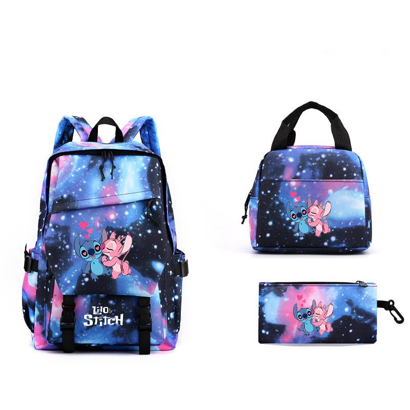 3-Piece LiloStitch Kids Backpack Cartoon Pencil Case Boys Girls Student Backpack