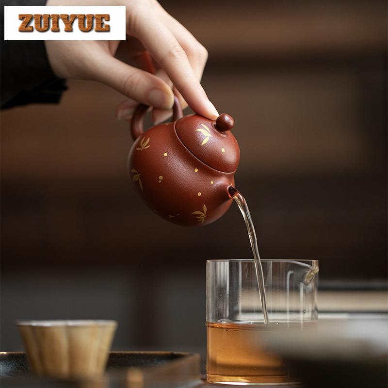 100ml Traditional Purple Clay Teapots Handmade Gold Stamp Orchid Pot Raw Ore Zhu Mud Tea Making Kettle Zisha Tea Set Tableware
