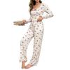 Women's European Style Bowknot Pajama Set - Long Sleeve Top & Elastic Long Pants, Printed, Casual, and Sexy for Indoors or Outdoors.