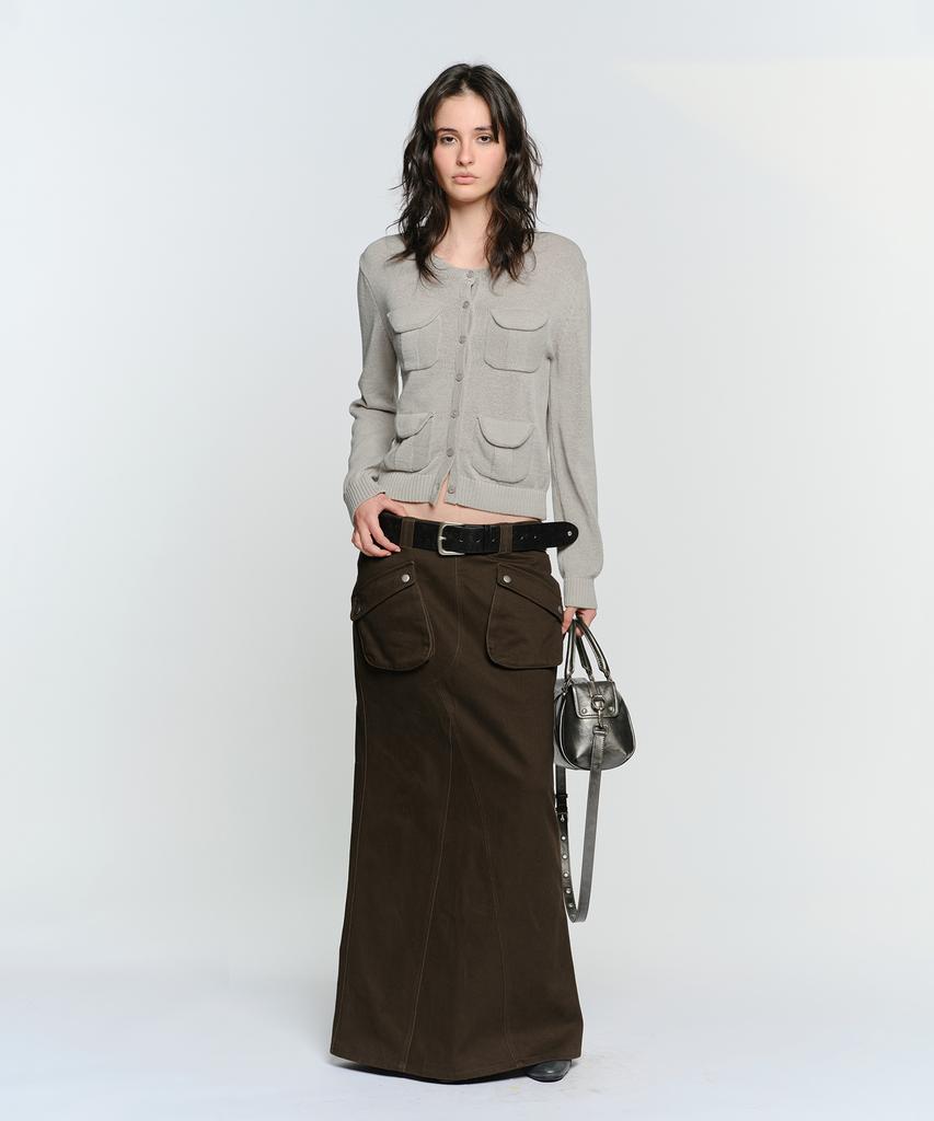 Sunburn Project Double Pocket Cotton Maxi Skirt, Brown