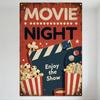 Vintage Movie Night Tin Sign, Textured Red Rusty Background, Popcorn Bucket & Film Reel Decor, 'Enjoy the Show' for Home Theater