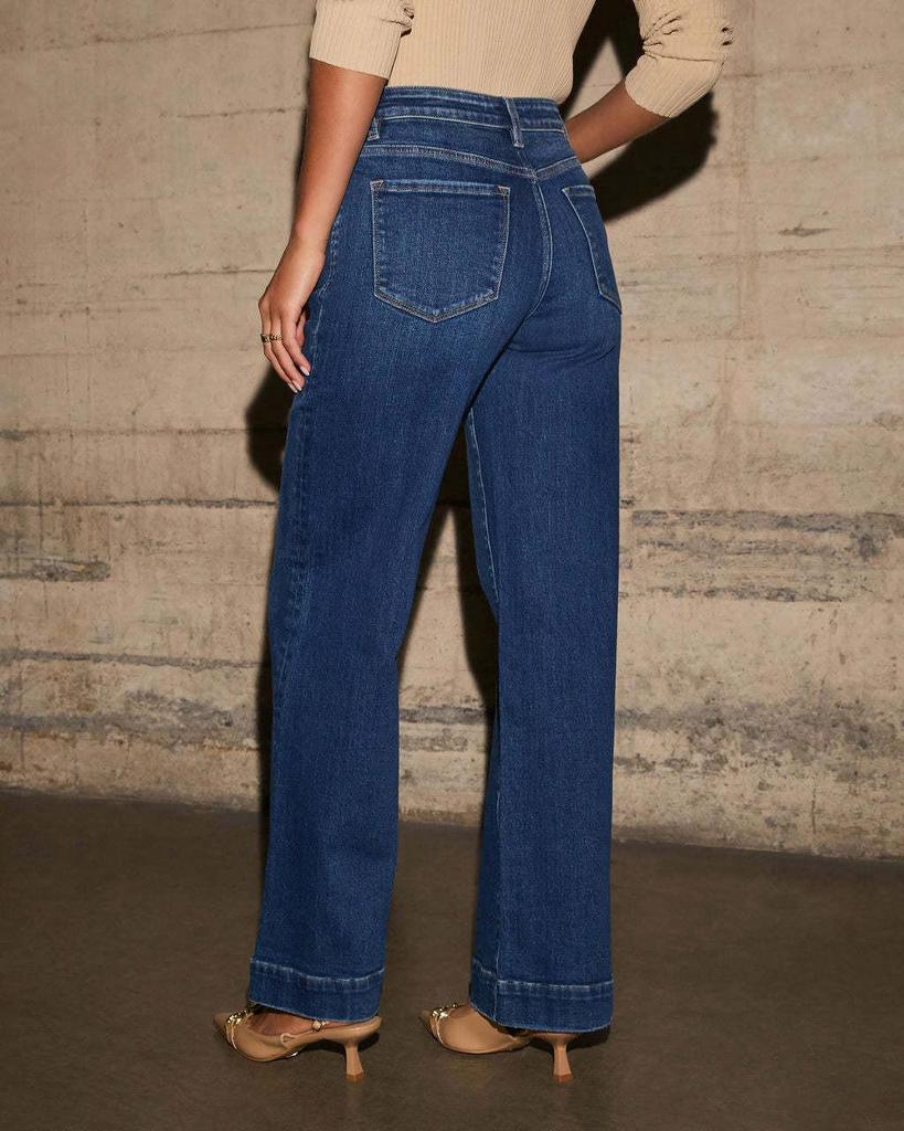 2025 Spring Women's High-Waisted Wide-Leg Retro Jeans - Slimming and Versatile Style