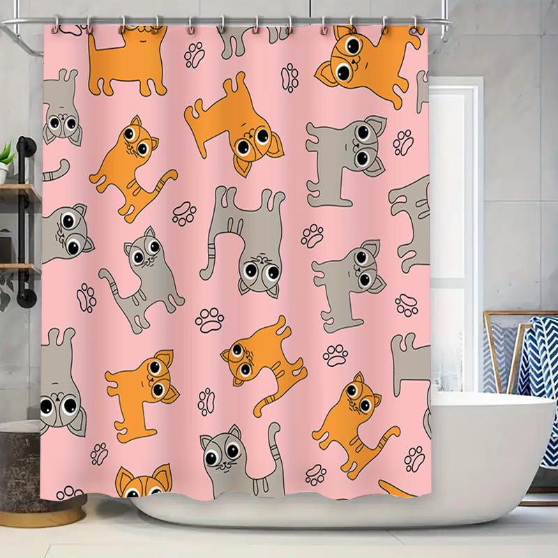 

Pink Patterned Shower Curtain With Cute Cat Design For Bathroom Decor Waterproof Fabric Home Accessory Ships Worldwide (36X72) W60H190(CM)-1 Pcs