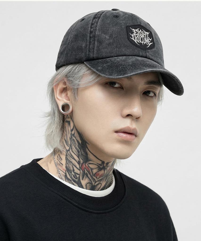 EIGHTVOLUME Ev Metal Logo Vintage Washed Basic Ball Cap (Black)