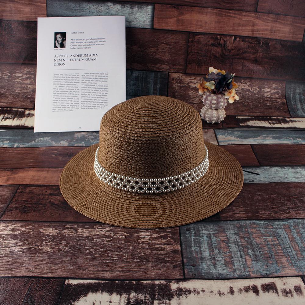 Fashion versatile pearl flat top top top hat women's summer new outdoor travel beach sunscreen sun hat tide