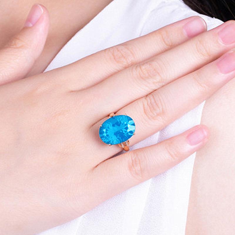 Roségoldplattierter Aquamarin- und Topas-Offener Ring mit ovalen, diamantbesetzten Farbsteinen