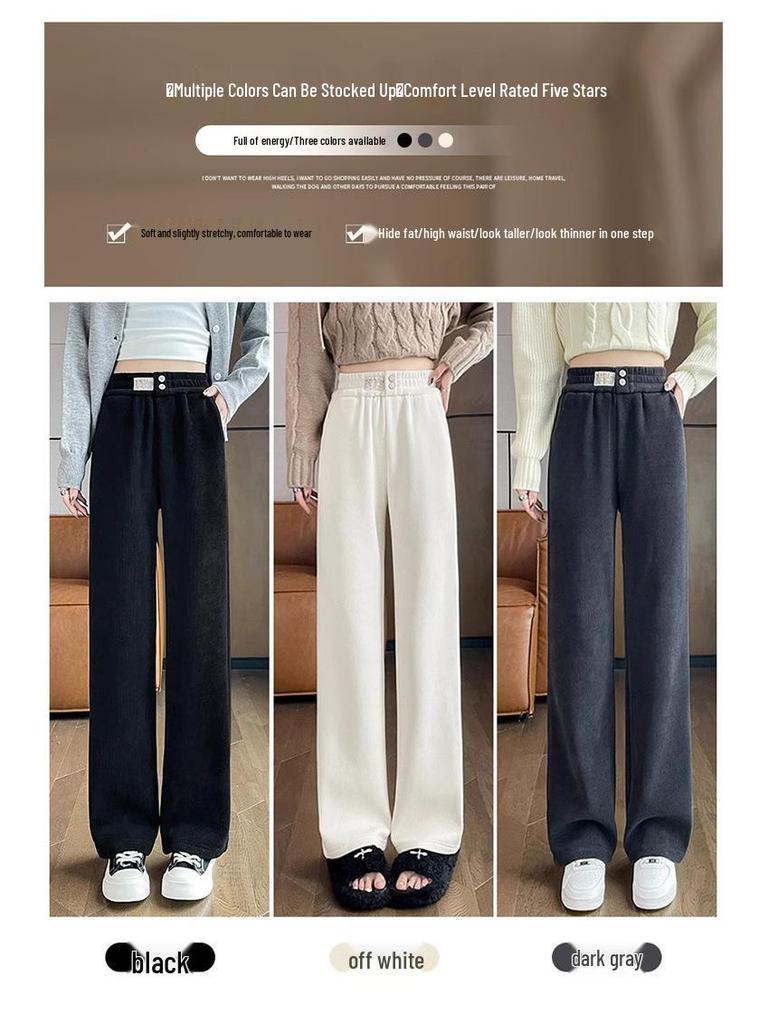 Žinylkové kalhoty s vysokým pasem, zeštíhlující, manšestrové, se širokými nohavicemi, podzim/zima 2024, dámské, ležérní, rovný střih