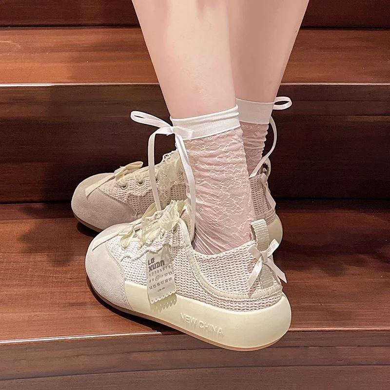 Small White Shoes Tennis Female Round Toe Shallow Mouth Clogs Platform Casual Sneaker All-Match Wedge Basket Breathable