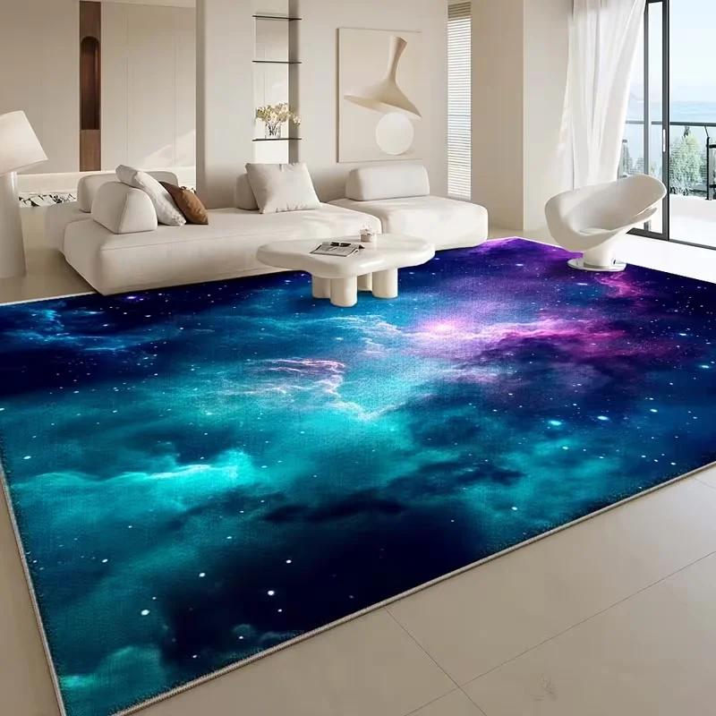 Galaxy Planet Print Floor Mat - Soft Rug for Living Room Bedroom Office Decor Machine Washable Space Theme Design Beautiful