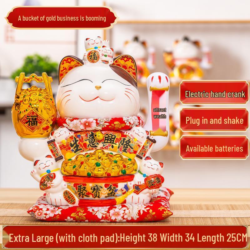 Large Waving Hand Lucky Cat Ornament - Cashier Desk Home Decor Gift