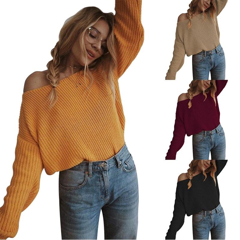 Versatile Plus Size Autumn Womens Sweaters Off The Shoulder Pullover Sweater Long Sleeve For Every Occasion