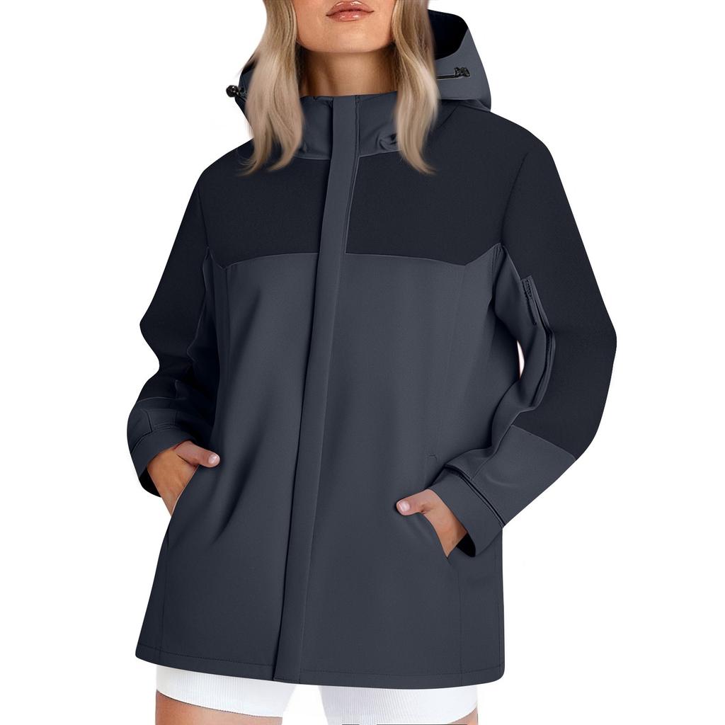 Women's Fashionable Color Blocked Long Sleeved Hooded Outdoor Thin Waterproof Running Sports Jacket, Submachine Jacket