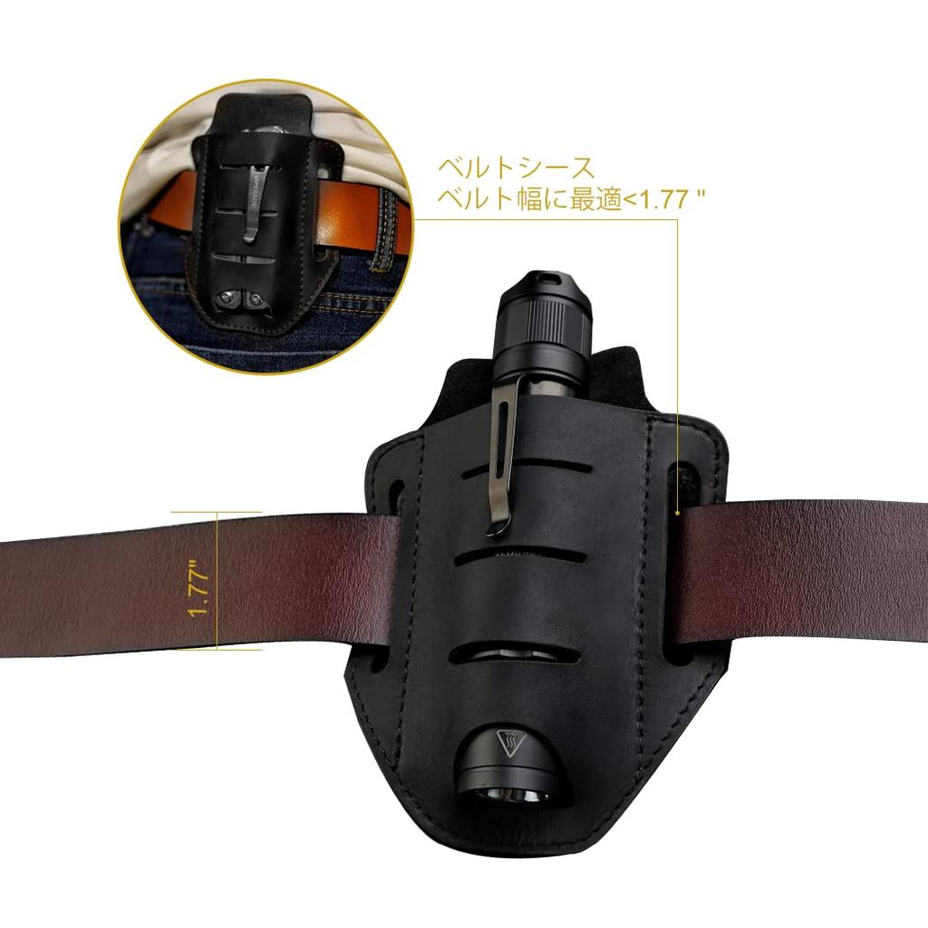 VIPERADE PJ9 Belt Flashlight EDC Pocket Pouch Leather Belt Sheath EDC Holster for and Folding Pocket Knives Multi-Tool Sheath, Holster, Men's Sheath,