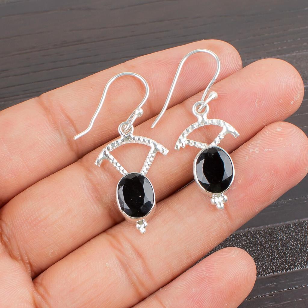 Black Onyx Gemstone 925 Sterling Silver Jewelry Earrings 1.50" For Birthday Gift EE-51-15