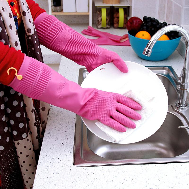 Thickened Rubber Dishwashing Gloves Long Waterproof Household Cleaning Gloves for Kitchen Dishwashing Laundry