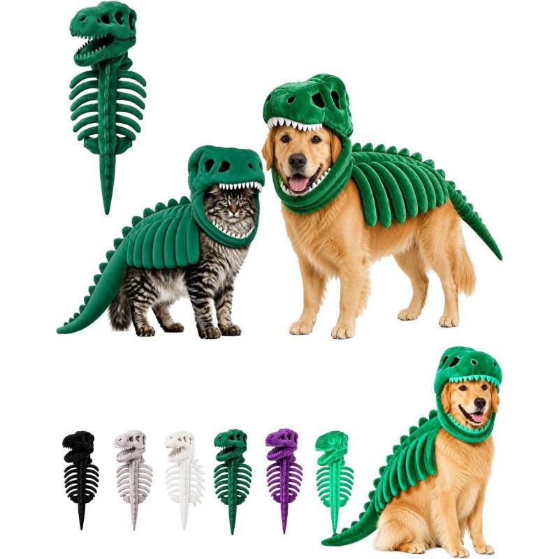 Glow?in?The?Dark 3D Dinosaur Skeleton Pet Costume, Plush Halloween Cosplay Outfit for Dogs Cats, Luminous Dino Dress?up for Holiday Indoor Party