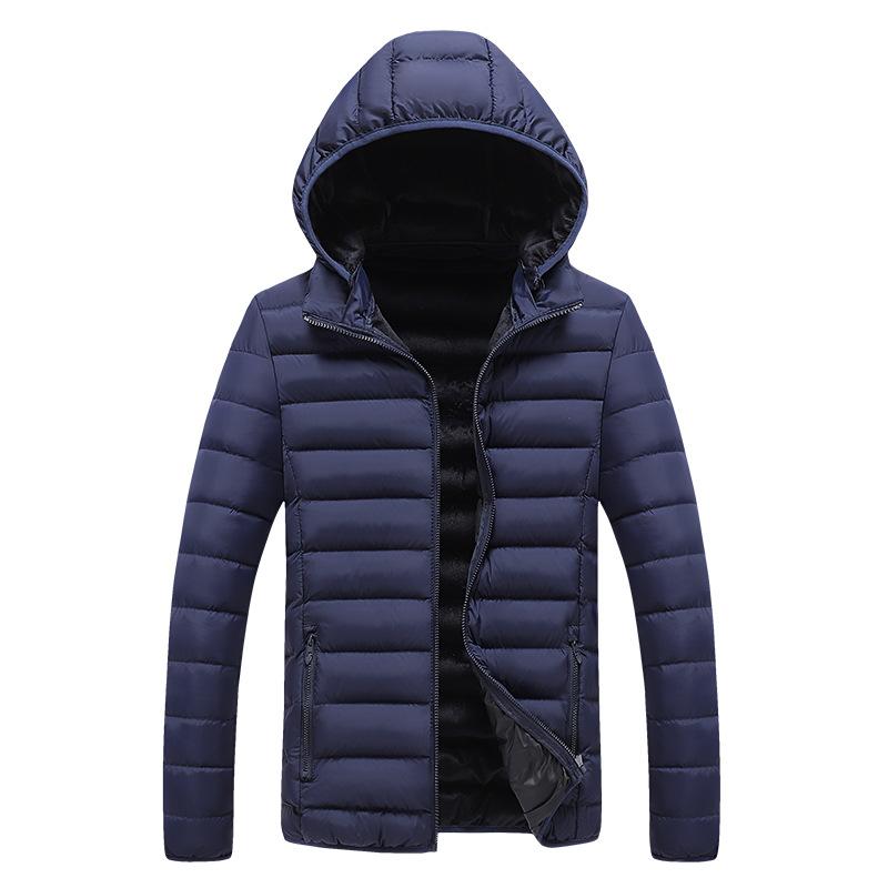 Rib Clothing Cotton Jacket Men's New Winter Solid Color Removable Hat Casual Trend Thickened Top Jacket Men