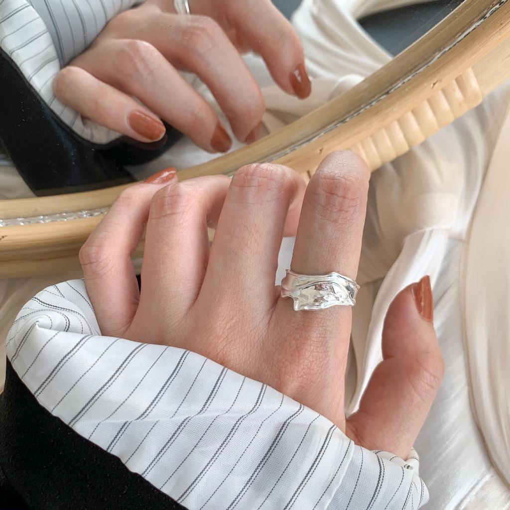 Su Chuang S925 Sterling Silver Lava Wrinkled Ring - Women's Cold Aesthetic High-End Statement Index Finger Ring