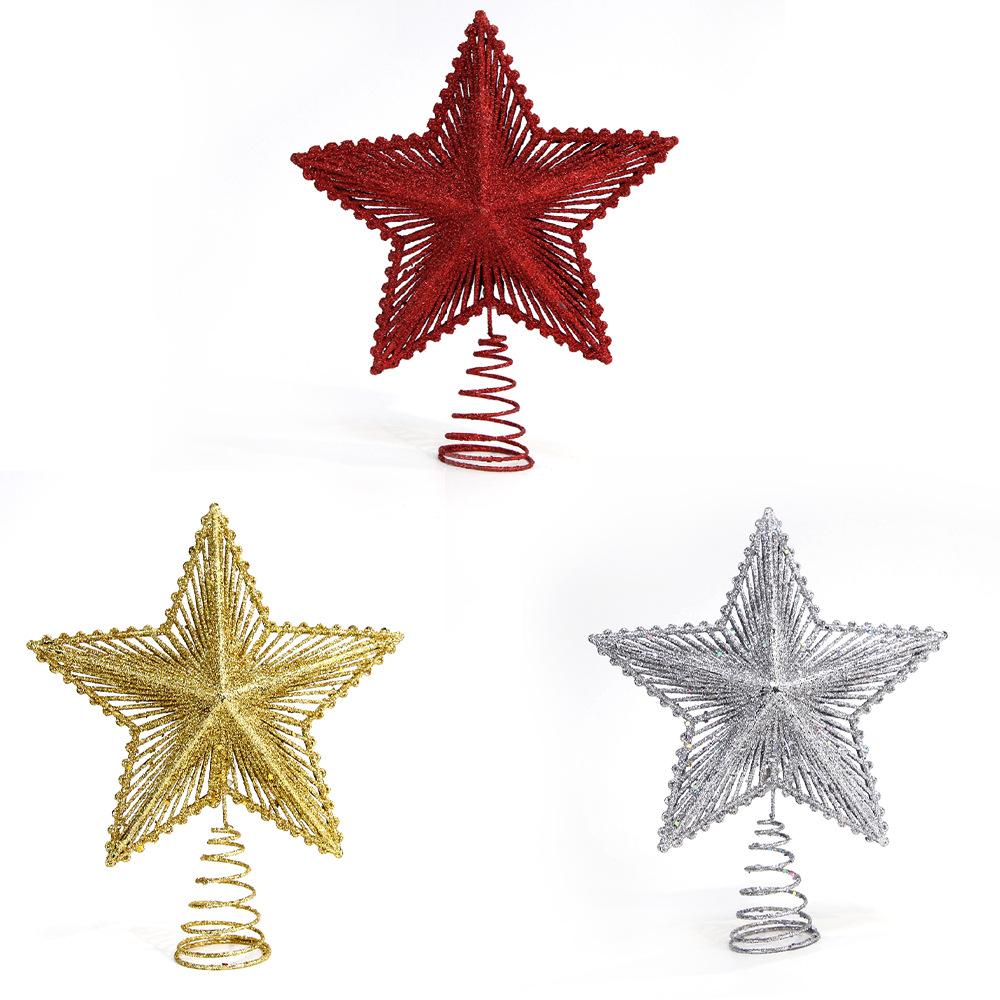 20cm Red Flashing Christmas Tree Top Hat Tree Top Five-pointed Star Hollow Radiating Three-dimensional Star Scene Layout Christmas Decorations