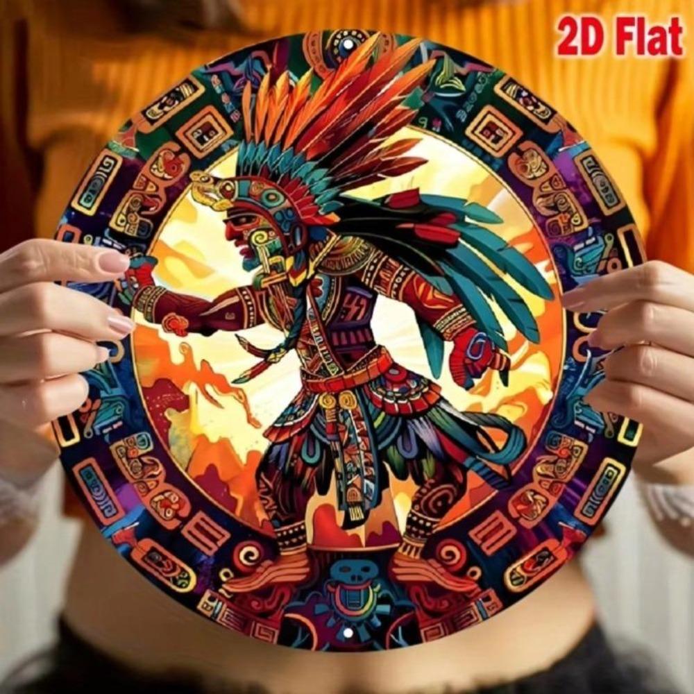 Vintage Metal Tin Sign Dancing God 8 Inch Round Wall Art Plaque Home Decor Garden