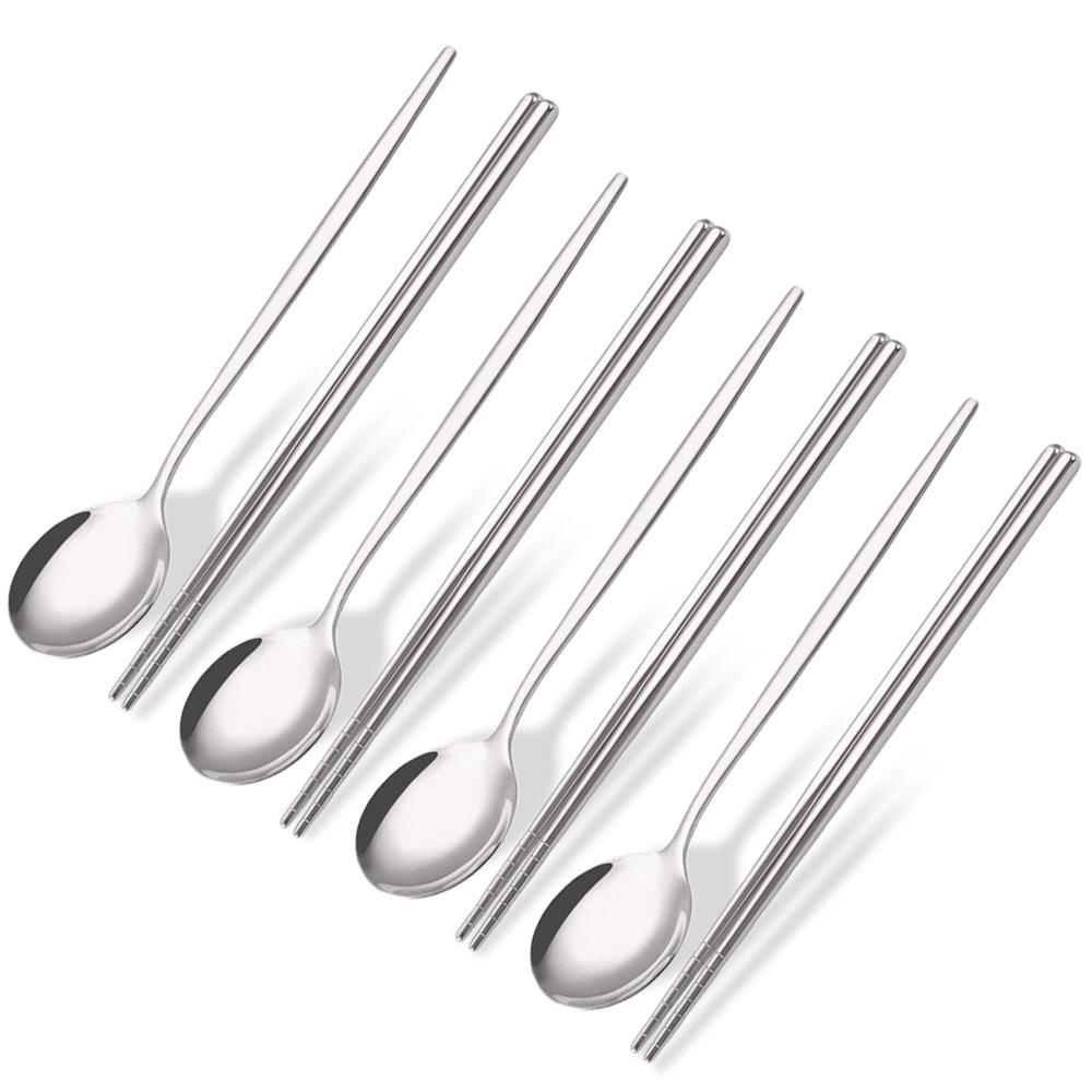 

8Pcs Mirror Dinnerware Set Dinner Spoon Sushi Chopsticks Flatware Western Stainless Steel Cutlery Party Kitchen Tableware срібний