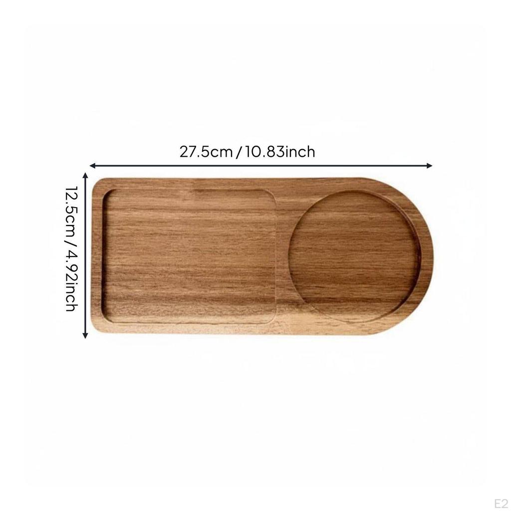 Wooden Tray Unique Shape with Rattan Coaster Handcrafted Acacia Wood Snack Platter for