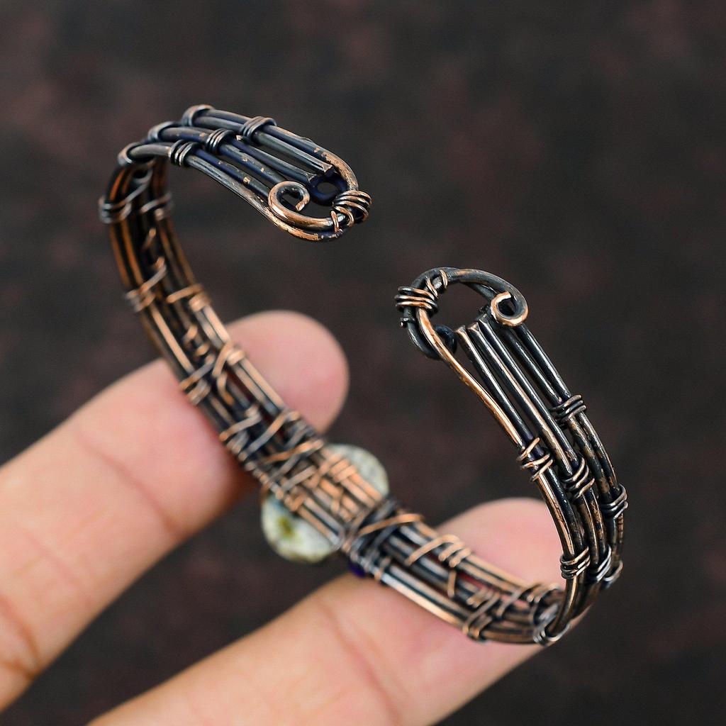 Náramek manžeta K2 Jaspis Lapis Lazuli Korálky Náramek Měděný Drát Ovinuté Šperky Nastavitelný Náramek Ručně Vyráběné Drahokamové Šperky Dárek Pro Matku