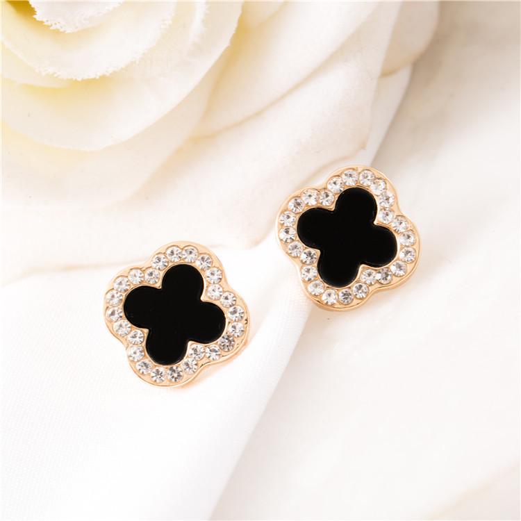 S925 Silver Lucky Clover Stud Earrings: Classic Simple Design with Diamond Star, Square, Heart, and Butterfly Accents