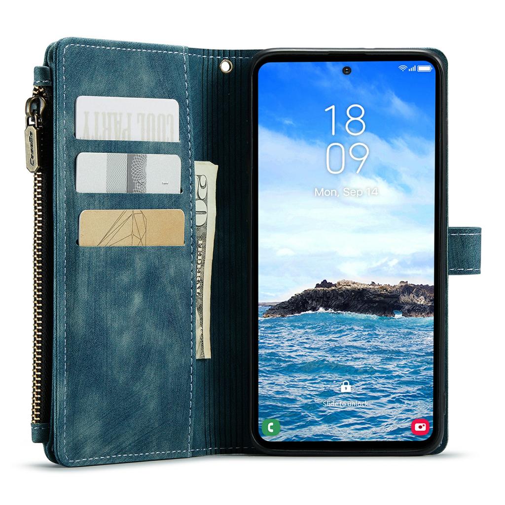 For Samsung Galaxy S24+ Phone Cases with Strap CASEME C30 Zipper Multiple Card Holder PU Leather Cover