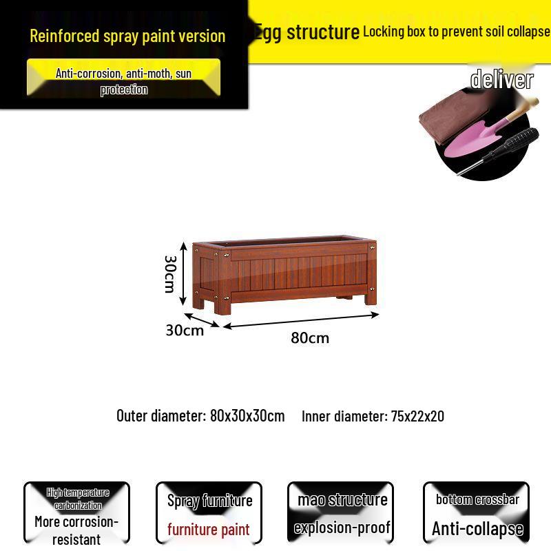 Carbonized Wood Flower Trough: Outdoor Anti-Corrosion Garden Planter Box for Balconies and Roads