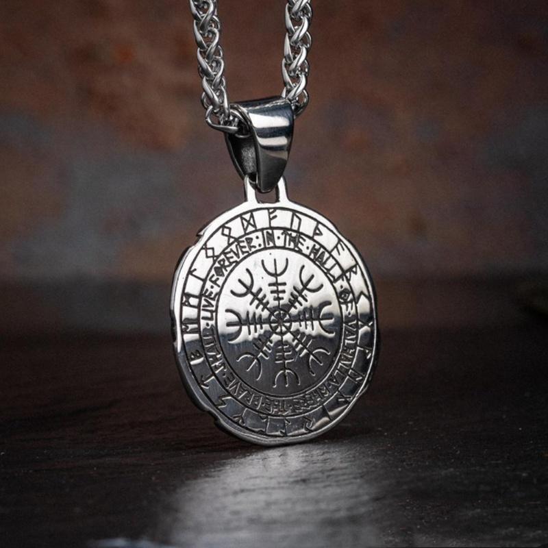 Vintage menns 316L Viking Rune Vegov Í Sir Compass Pendant Halskjede Viking Rune Compass Pendant menns amulett