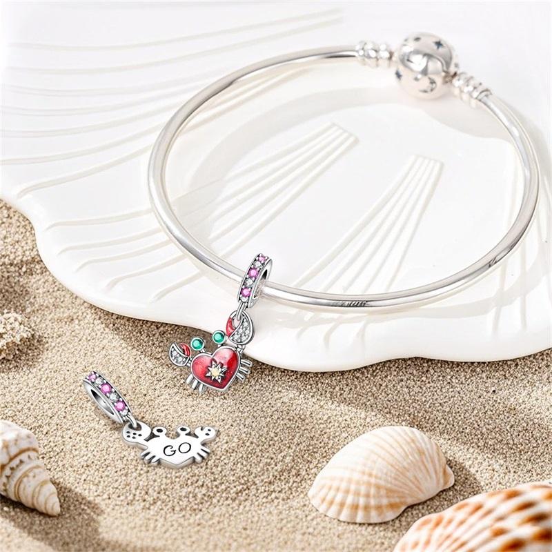 Charm-Perlen Anhänger Authentisch Kupferbeschichtet Rote Krabbe Anhänger Charm-Perlen Kompatibel Mit Armbändern Diy Feines Geschenk Damen Zartes Schmuckzubehör