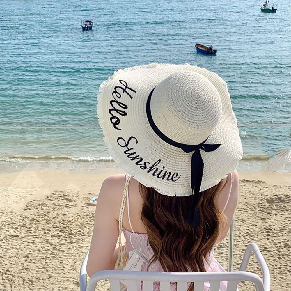 Breathable Big Ribbon Straw Hat UV Protection Wide Brim Summer Hats Korean Version Cover Hat Travel