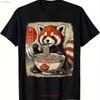 Fun Red Panda T Shirt Mens Kawaii Anime Ramen Eating Vintage Washed Soft Graphic Streetwear Comfortable Breathable Homme