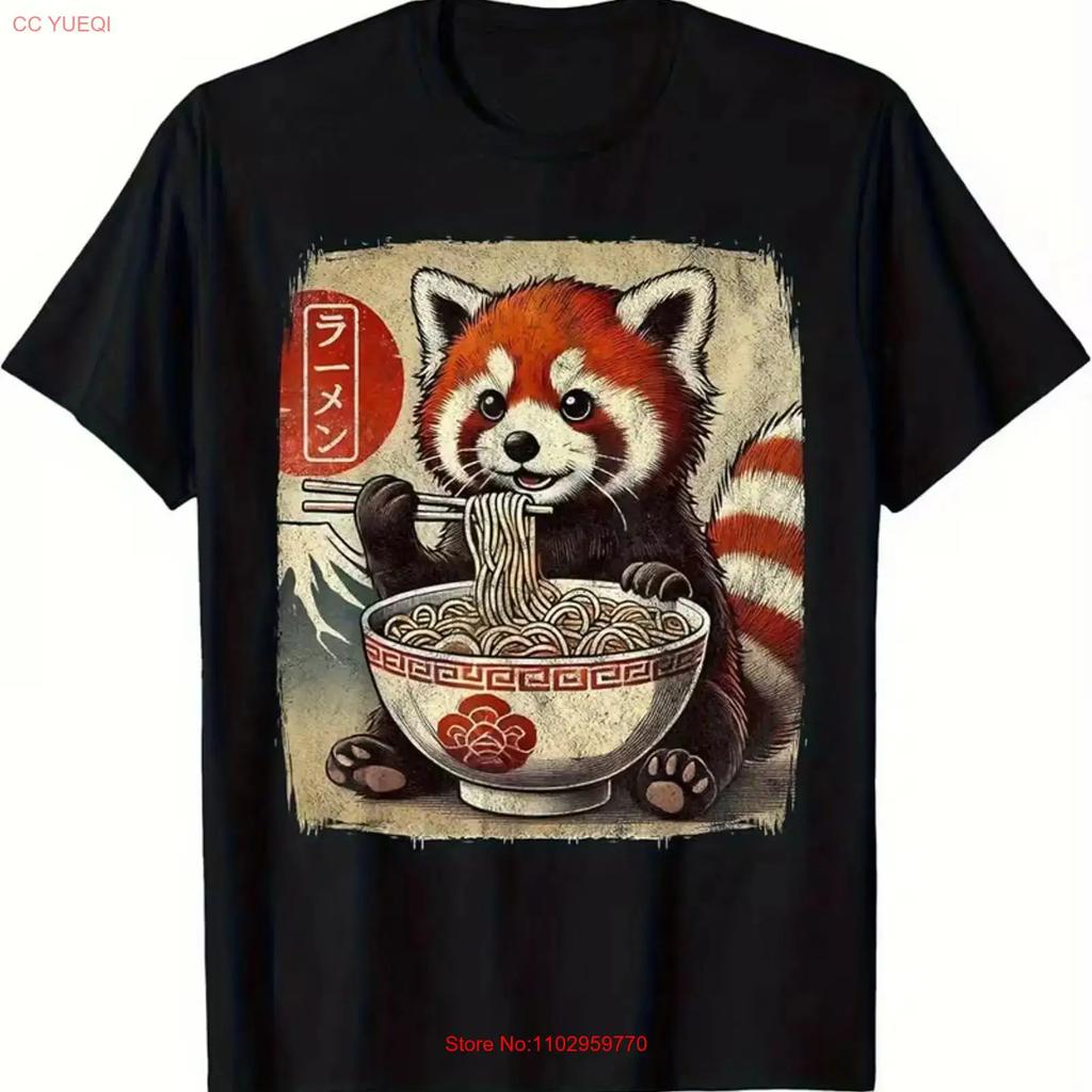 Fun Red Panda T Shirt Mens Kawaii Anime Ramen Eating vintage Washed Soft graphic streetwear Comfortable Breathable homme