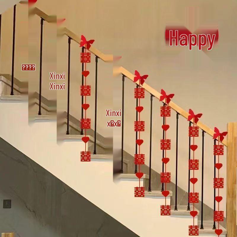 Wedding Stair Railing Pull Flower and Ribbon Set for Room Decoration