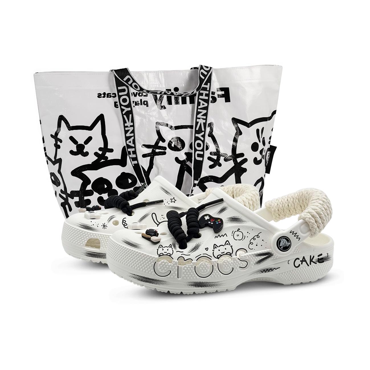 

Crocs Baya Clog Cake Small Microphone Special Gift Bag EVA Fashion Graffiti Street Hole Shoes Unisex Style 43-44 белый