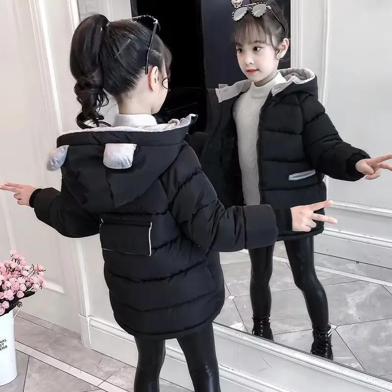 Girls' Winter Cotton-Down Outerwear - Warm, Thickened, Windproof Hooded Jacket | High-Quality Kids' Clothing