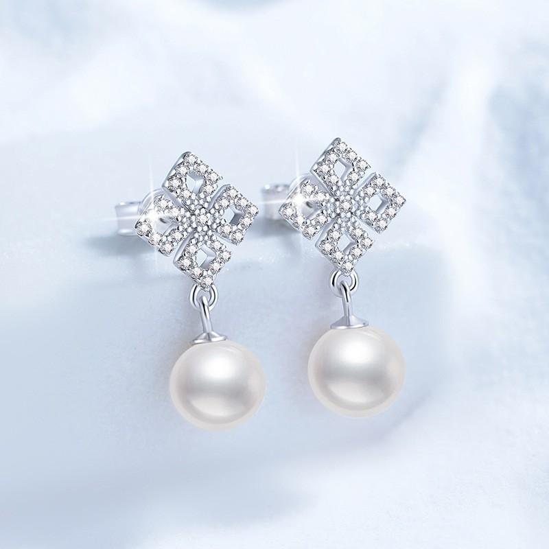 Sterling Moissanite Stud Earrings With 8mm Freshwater Pearl Drop Design Women Elegant Daily Wear 925 Sterling Silver
