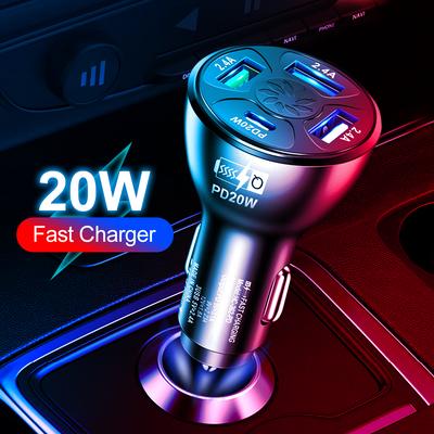 Caricabatteria da auto Pd 20w Adattatore di ricarica super veloce 4 porte Tipo C USB per iPhone 14 Pro Max 13 12 11 iPad Airpods Huawei Oneplus