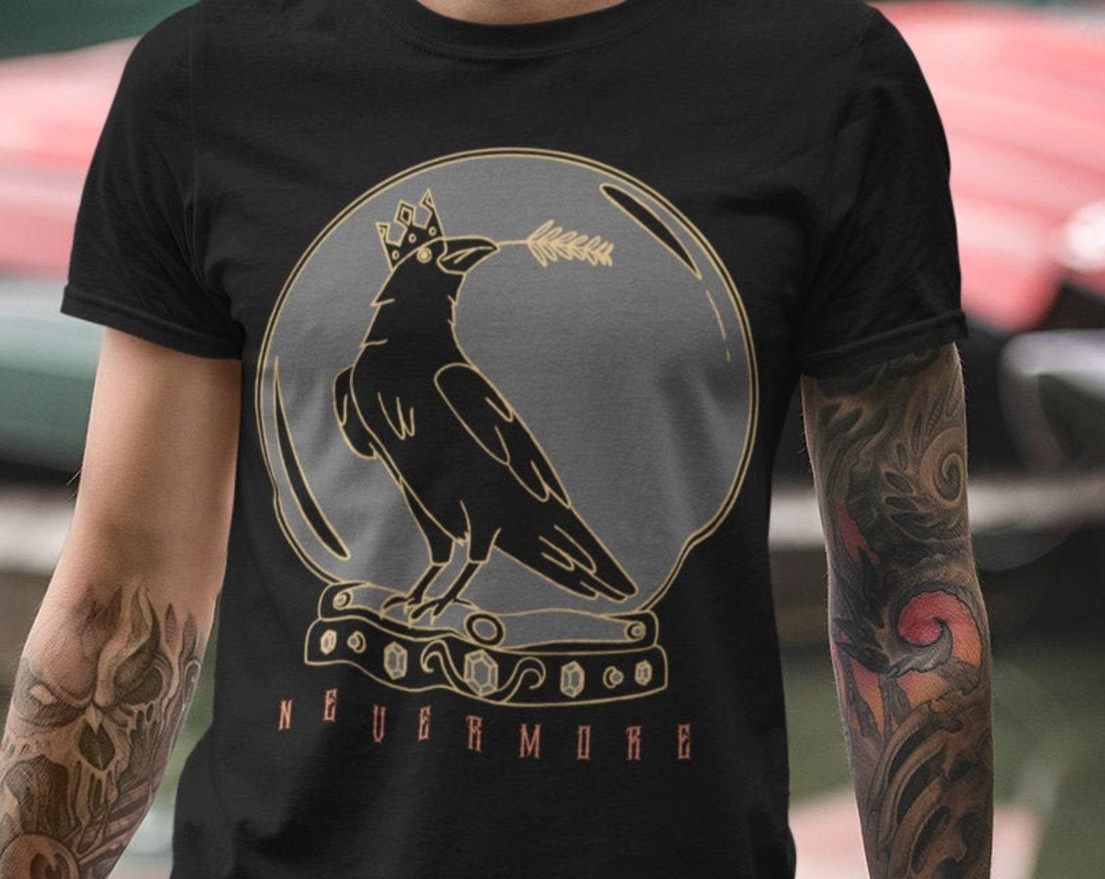 Black Crow Raven T-shirt Edgar Allan Poe T Shirt The Raven Nevermore Tee Halloween T-shirts Occult Gothic Horror Shirt Vintage Book Lover S
