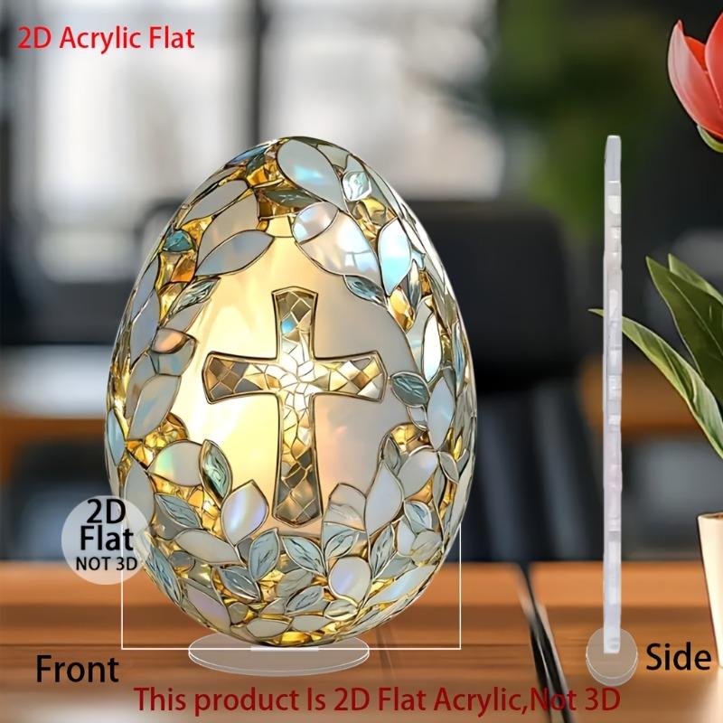 2D Flat Acrylic Easter Egg Desktop Decoration, Cross Design, Suitable for Wall Decoration, Porch, Room, Villa, Accents Home, Hallway, or Workplace - R