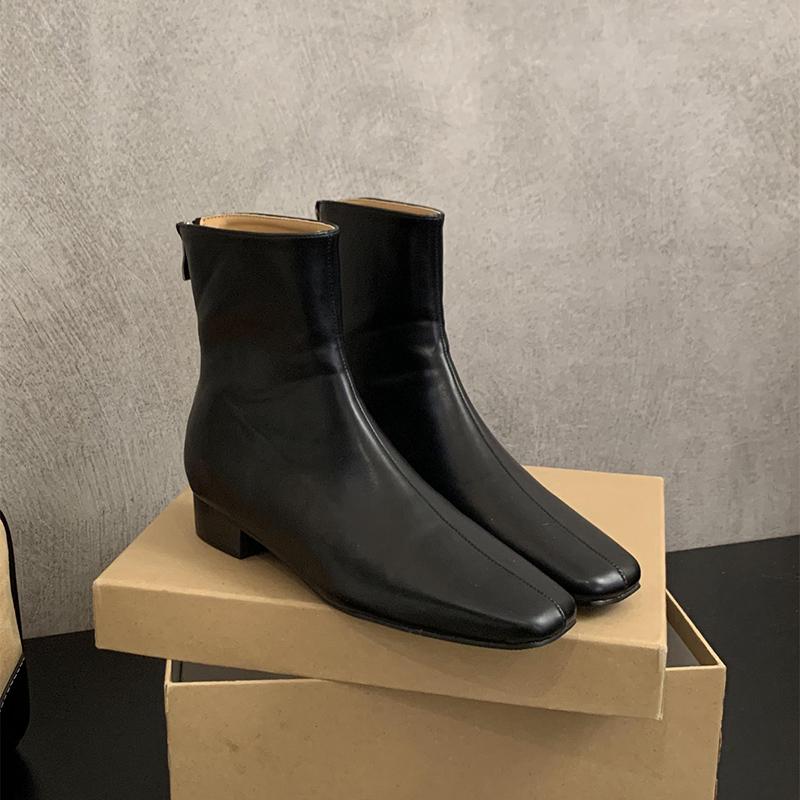 Vintage Square Toe Women Ankle Boots Fashion Elegant Soft Leather Shoes Autumn Thick Heel Laides Modern Short Booties