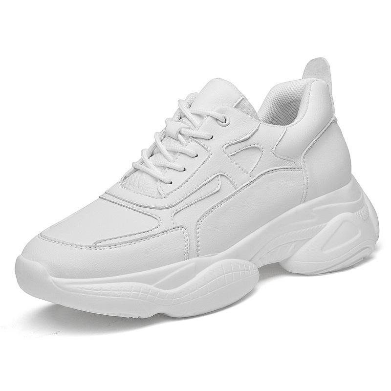 Men s 8CM Height-Boosting White Casual Dad Sneakers with Thick Soles Size 44