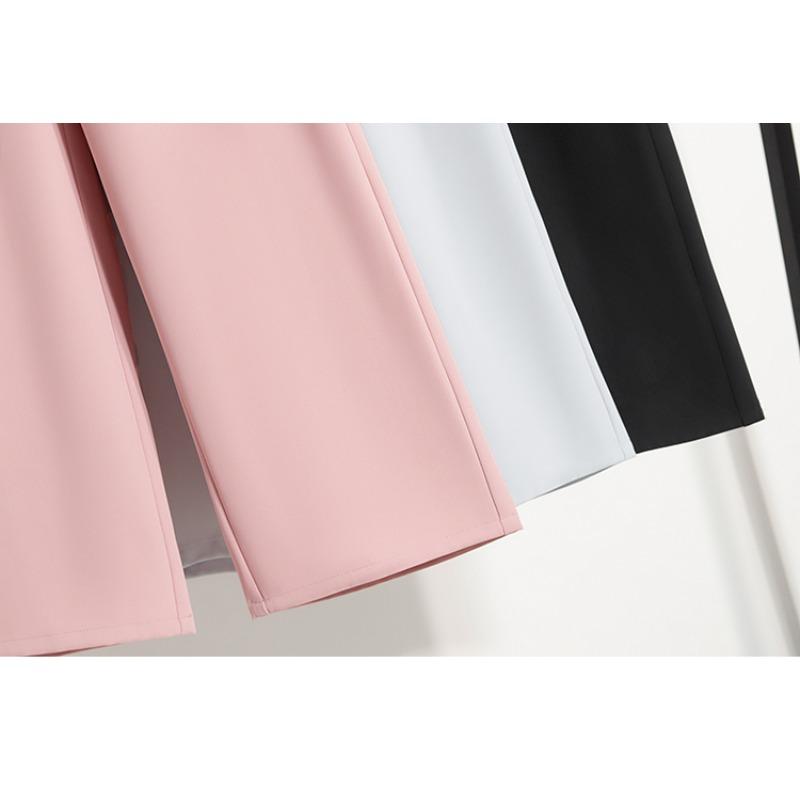 DIMANAF 2025 Plus Size Summer Long Pants Women Elastic Waist Casual Loose Pink Pants New Solid Pants