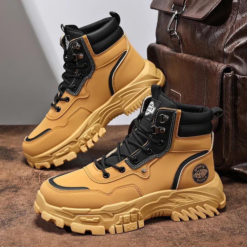British Style Brown Men's Motorcycle Boots Original Casual Platform Boots Men Winter Street Leather Ankle Boots for Men Hombres