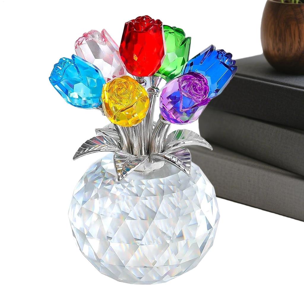 Crystal Rose Flower Ornament With Vase Romantic Love Home Decor Crystal Colored Rose Decor For For Wife Mom Women Mother