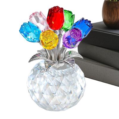 Crystal Rose Flower Ornament With Vase Romantic Love Home Decor Crystal Colored Rose Decor For For Wife Mom Women Mother