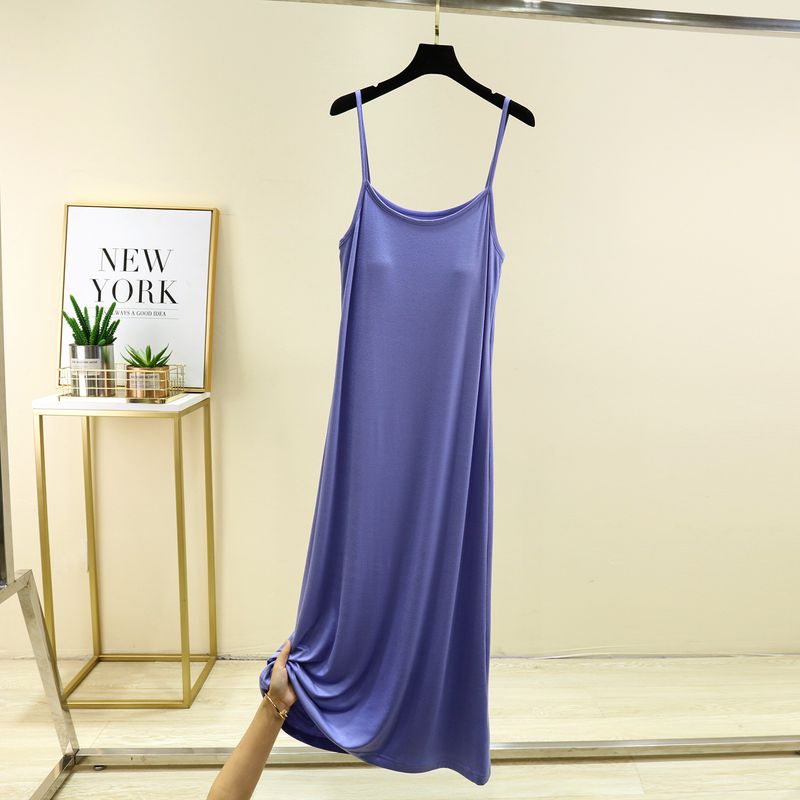 

Women s Modal Sling Bottoming Skirt with Chest Pad Summer Inner Wear Anti-Penetration Underdress Mid Length Long Length Vest Dress Long: gray blue M (recommended 40.00 kg-57.50 kg