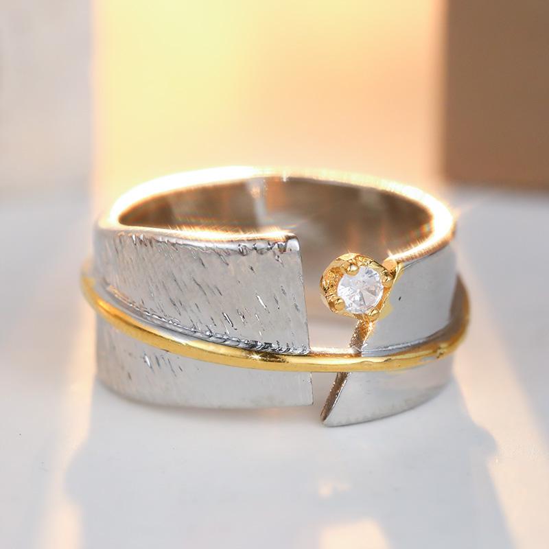Vintage Inlaid White CZ Women's Ring Ethnic Two Color Hand Carving Daily Wear Party Jewelry Anniversary Gift